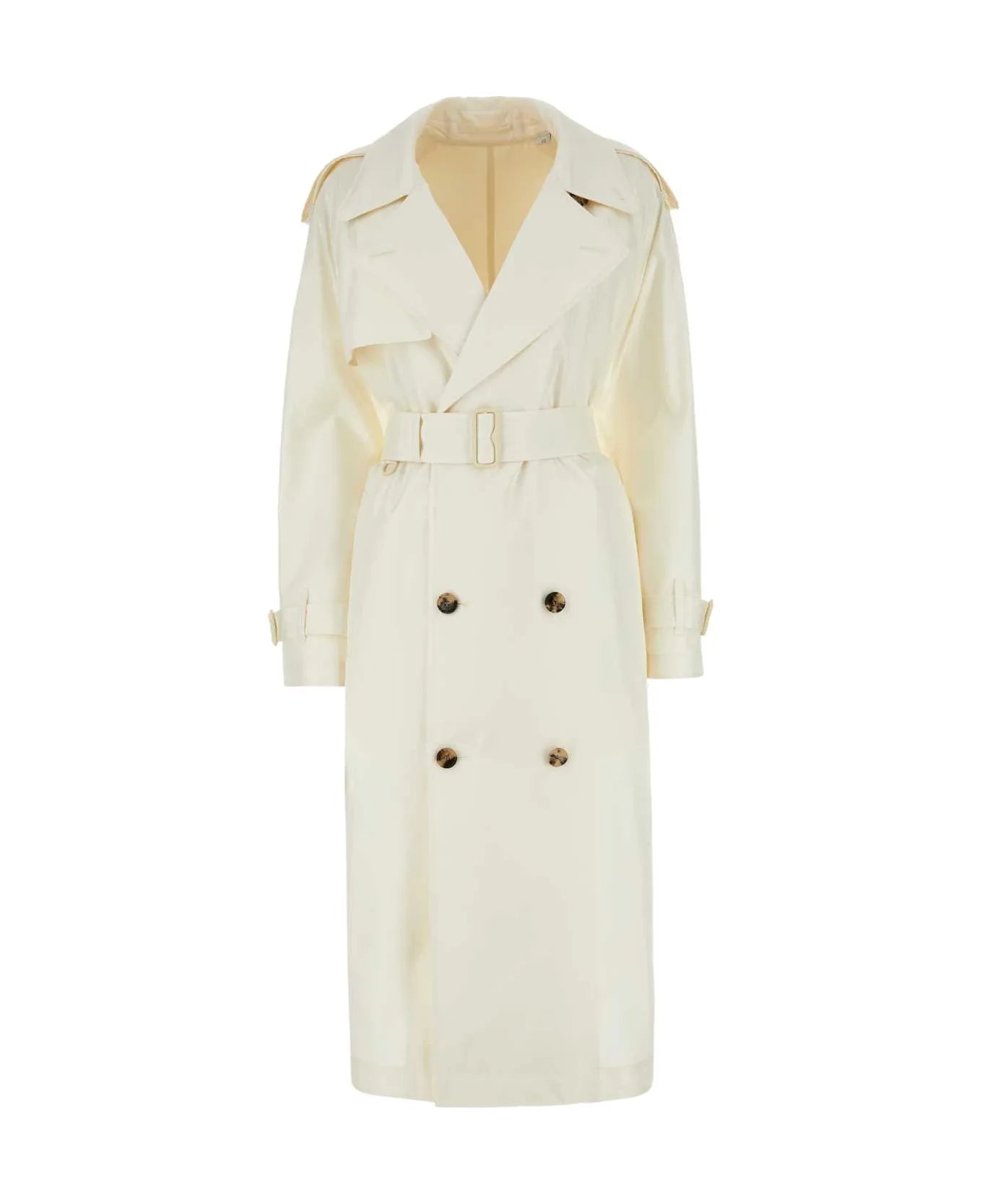 Burberry Double-Breasted Silk Trench Coat â€“ Light Grey