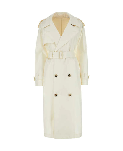 Burberry Double-Breasted Silk Trench Coat â€“ Light Grey