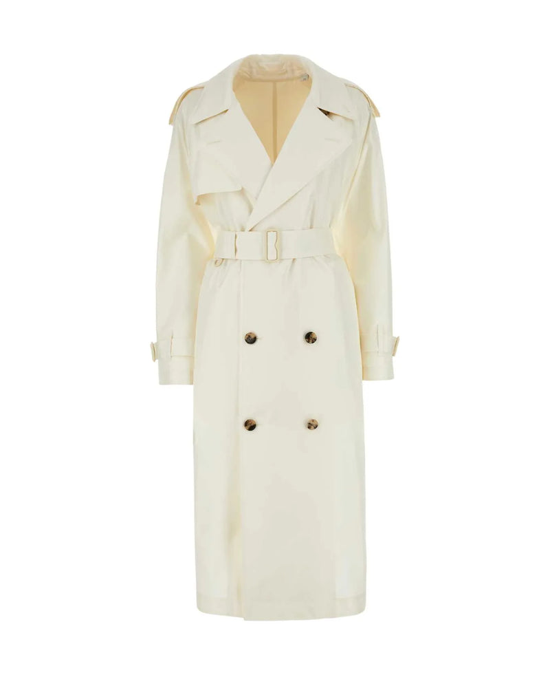 Burberry Double-Breasted Silk Trench Coat â€“ Light Grey