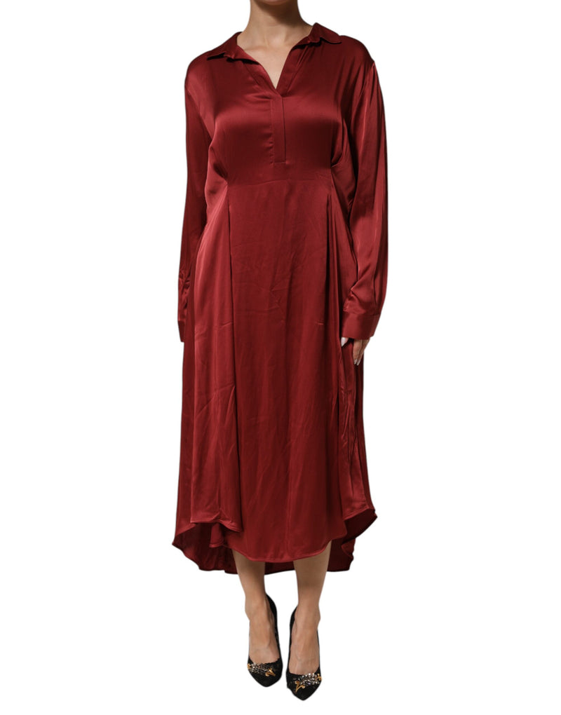 Burgundy Acetate Viscose Satin Long Dress-Fabiana Filippi-LabelTerrace.com