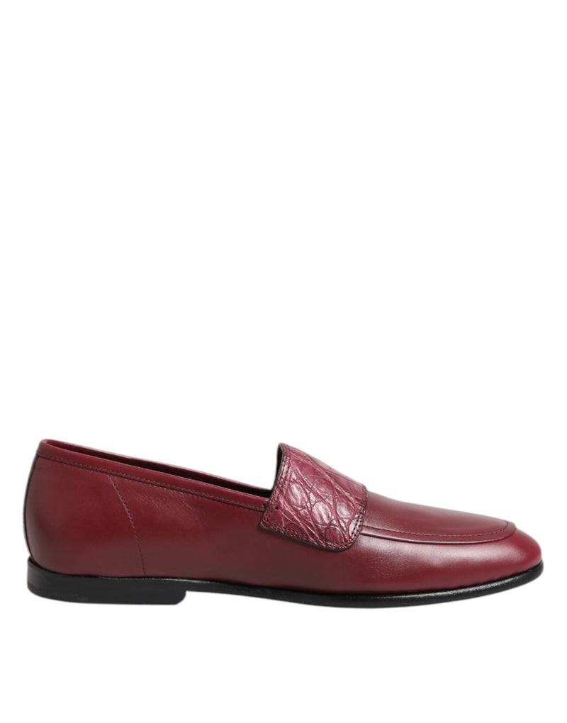 Burgundy Leather Formal Slip On Shoes-Dolce & Gabbana-LabelTerrace.com