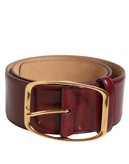 Burgundy Leather Gold Metal Buckle Women Belt-Dolce & Gabbana-LabelTerrace.com