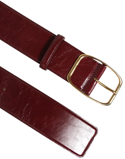 Burgundy Leather Gold Metal Buckle Women Belt-Dolce & Gabbana-LabelTerrace.com