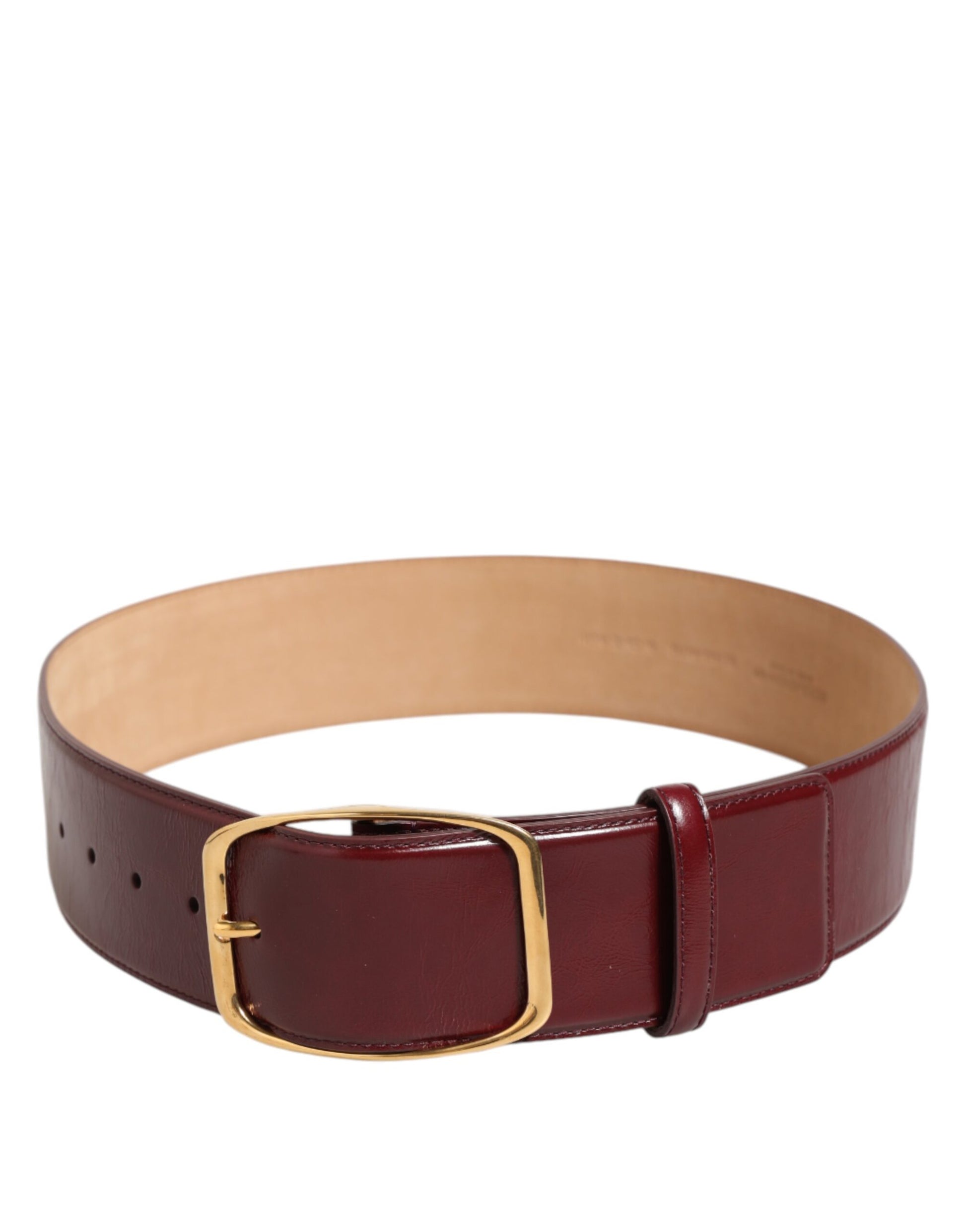 Burgundy Leather Gold Metal Buckle Women Belt-Dolce & Gabbana-LabelTerrace.com