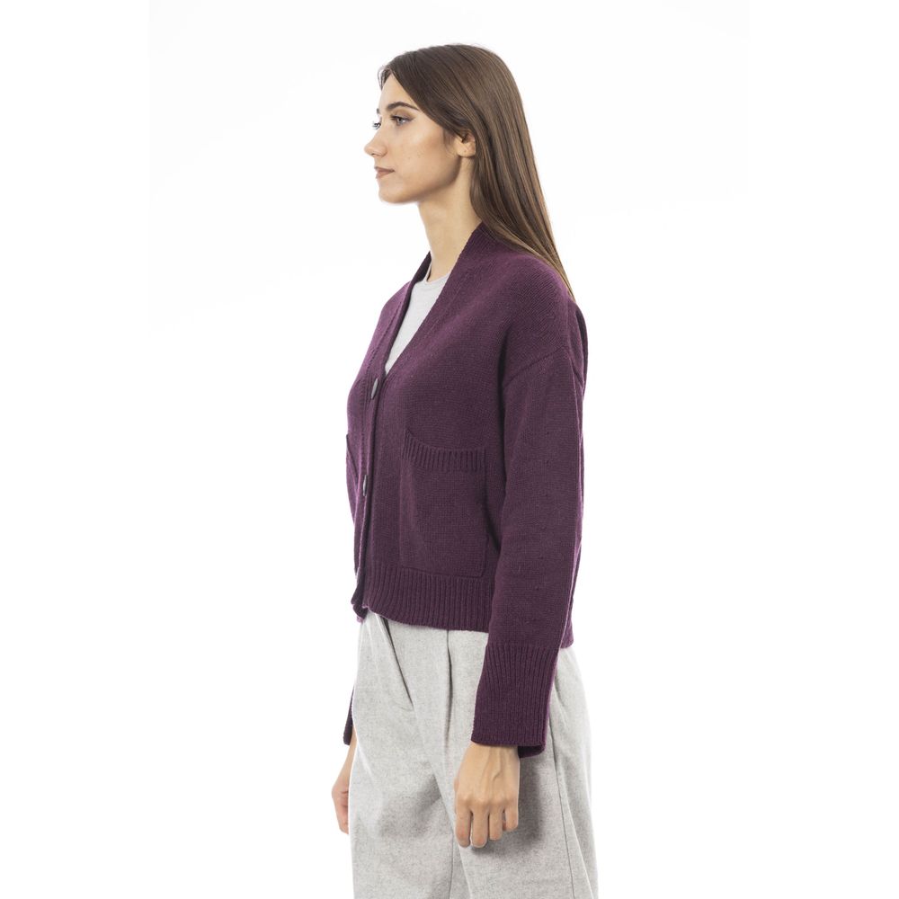 Burgundy Merino Wool Women Cardigan