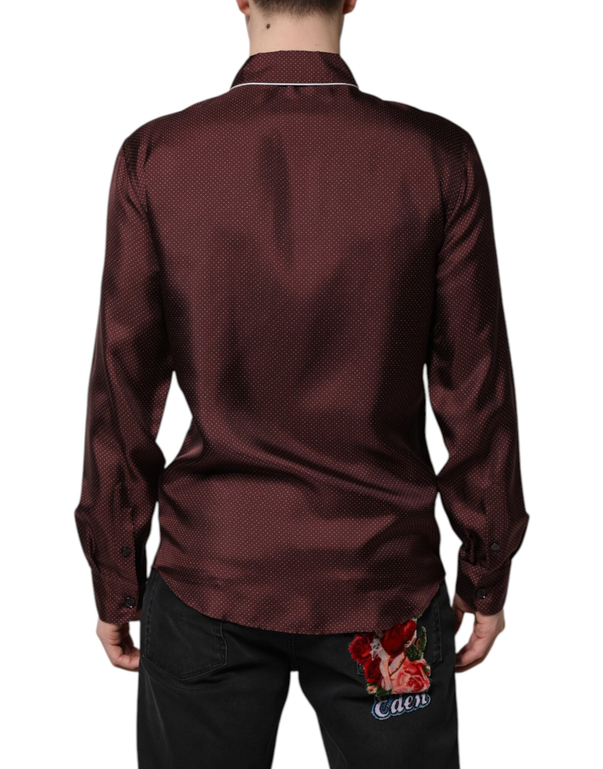 Burgundy Silk Dotted Long Sleeves Shirt-Dolce & Gabbana-LabelTerrace.com