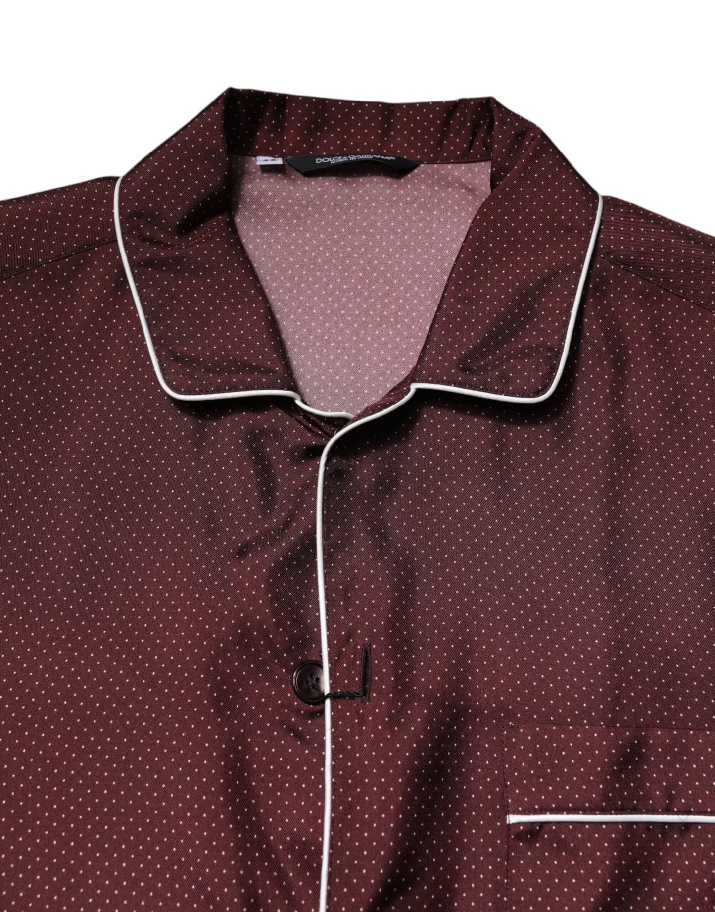 Burgundy Silk Dotted Long Sleeves Shirt-Dolce & Gabbana-LabelTerrace.com