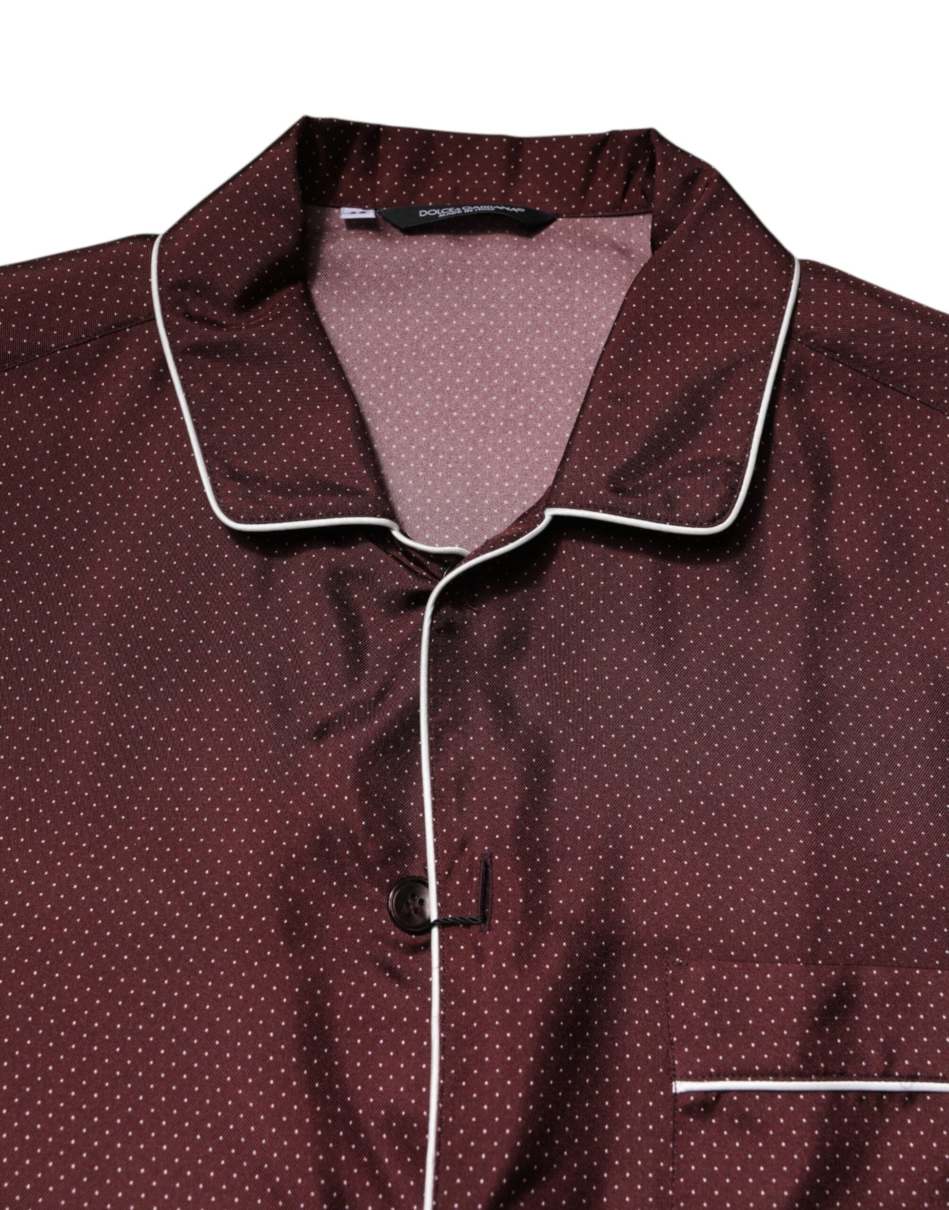 Burgundy Silk Dotted Long Sleeves Shirt-Dolce & Gabbana-LabelTerrace.com