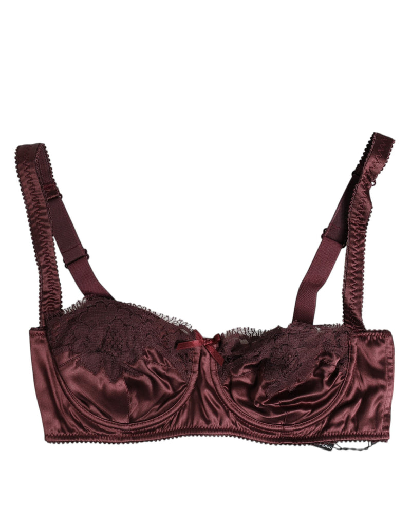 Burgundy Silk Underwired Balconette Bra Underwear-Dolce & Gabbana-LabelTerrace.com