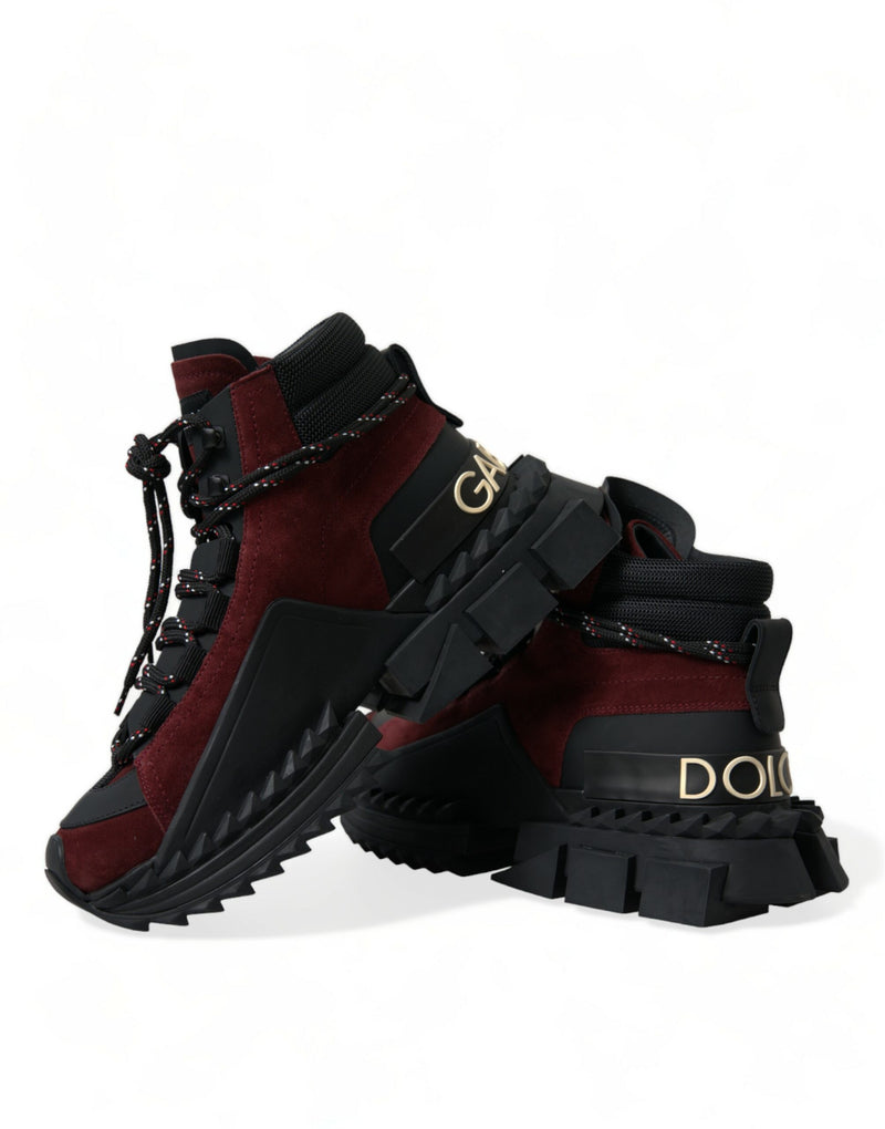 Burgundy Super King High Top Men Sneakers Shoes-Dolce & Gabbana-LabelTerrace.com