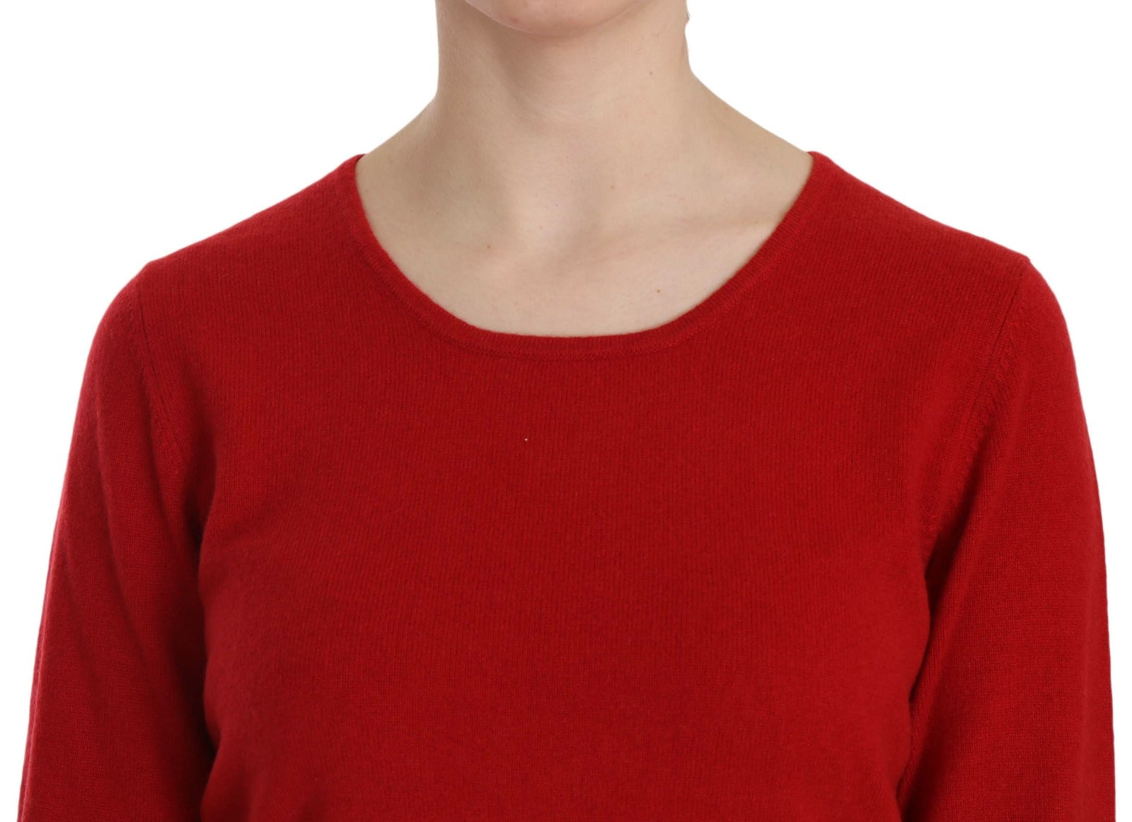 Cashmere Red Round Neck Pullover Top Sweater