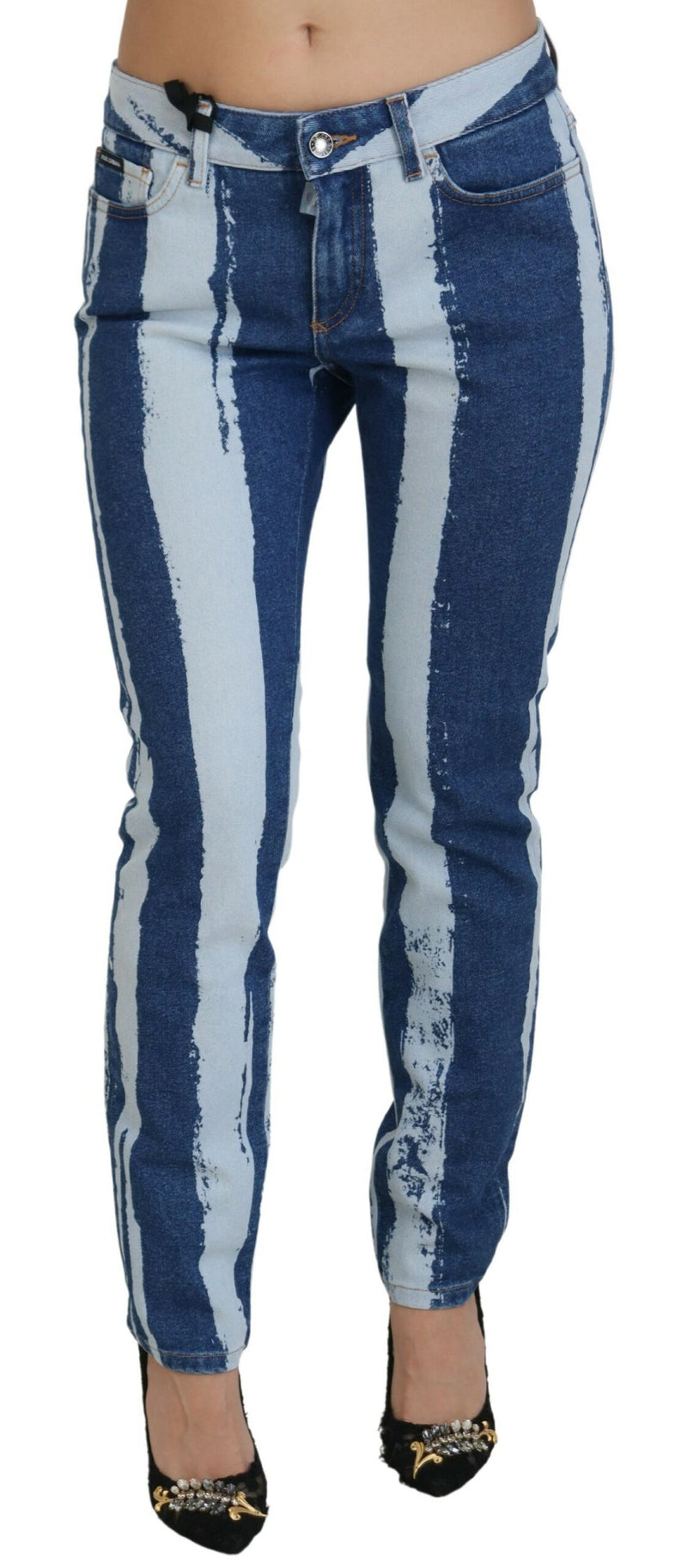 Cobalt Blue Stripes Skinny Denim Cotton Jeans-Dolce & Gabbana-LabelTerrace.com