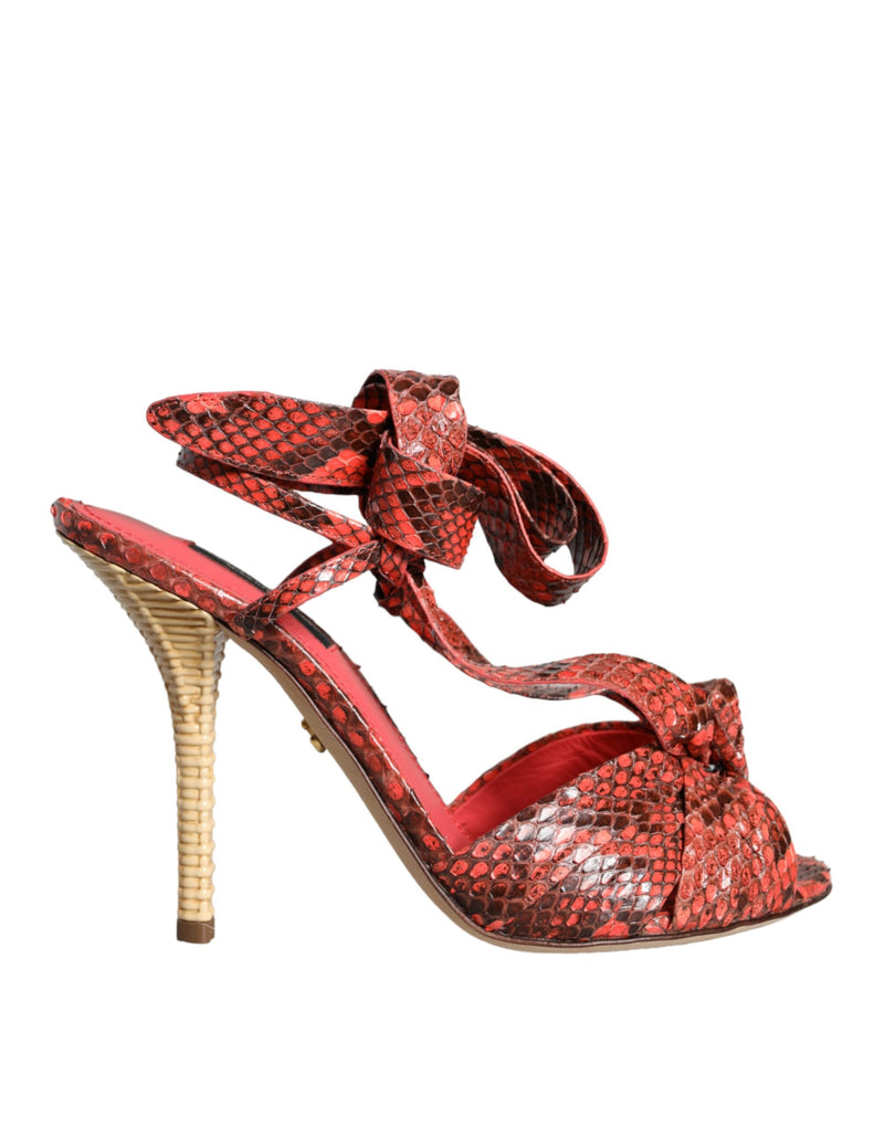 Coral Exotic Leather Heels Sandals Shoes-Dolce & Gabbana-LabelTerrace.com