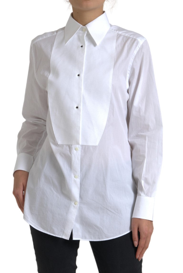 Cotton Collared Long Sleeves Shirt White-Dolce & Gabbana-LabelTerrace.com