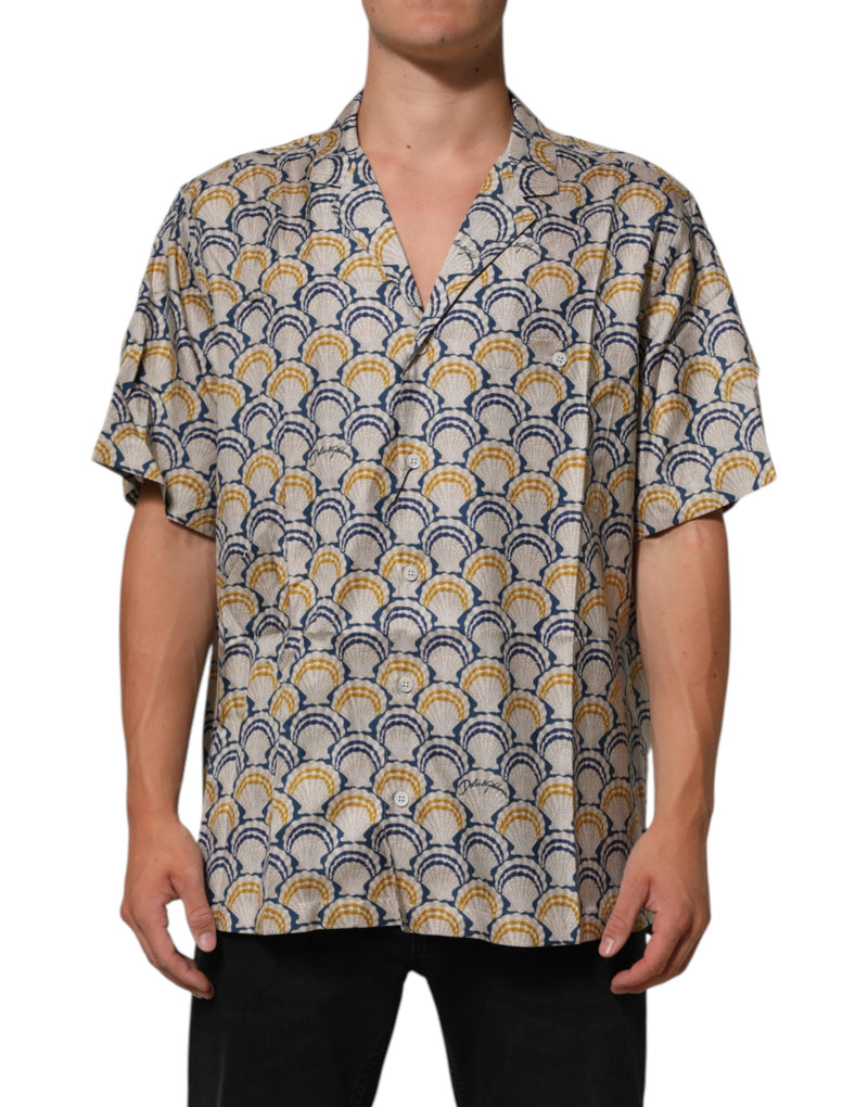Cream Cotton Silk Hawaii Scallop Shell Print Shirt-Dolce & Gabbana-LabelTerrace.com