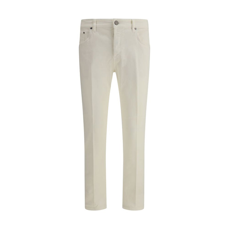 Cream Cotton Slim Fit Jeans