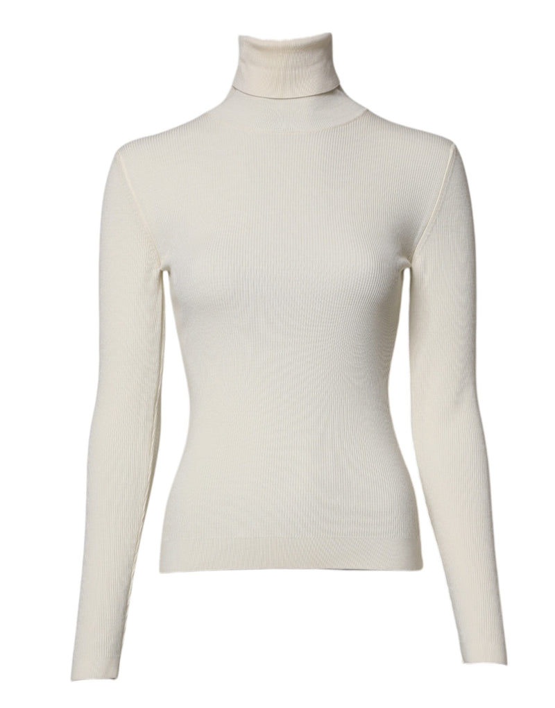 Cream Long Sleeves Turtleneck Slim Sweater-Dolce & Gabbana-LabelTerrace.com