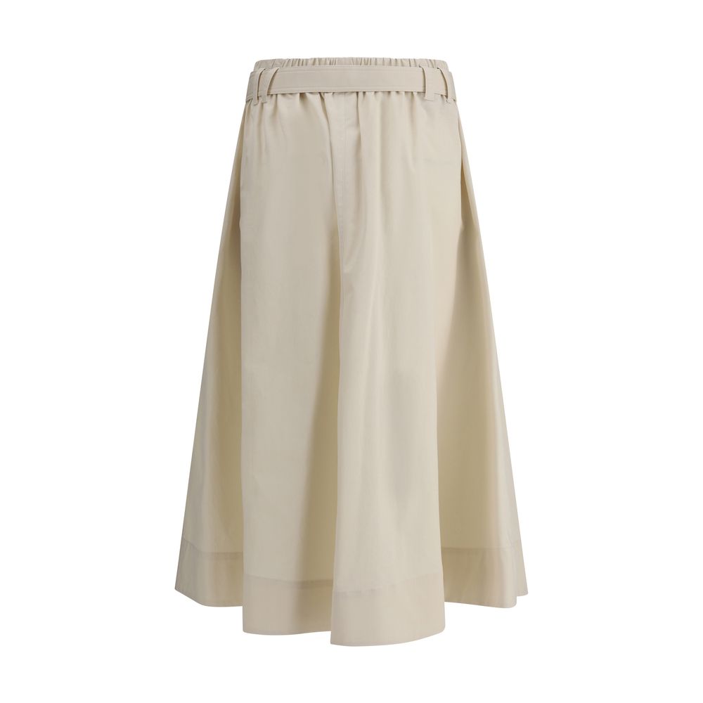 Cream Wide Long Skirt-Brunello Cucinelli-LabelTerrace.com