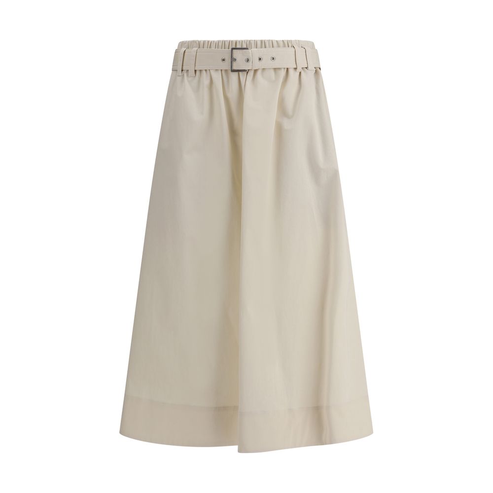 Cream Wide Long Skirt-Brunello Cucinelli-LabelTerrace.com