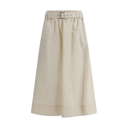 Cream Wide Long Skirt-Brunello Cucinelli-LabelTerrace.com