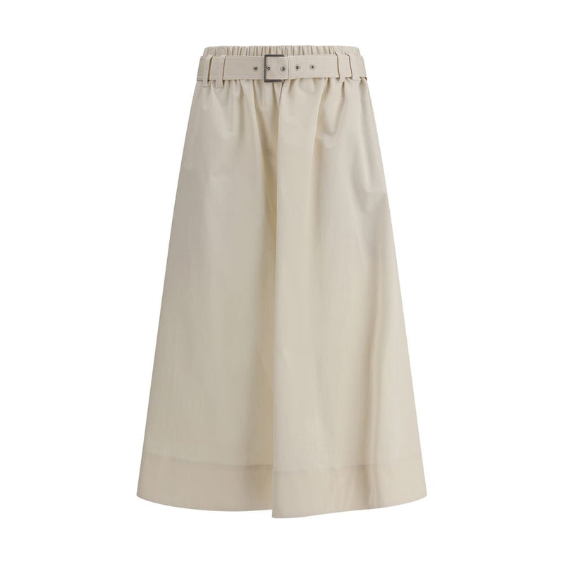 Cream Wide Long Skirt-Brunello Cucinelli-LabelTerrace.com