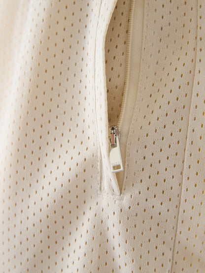Cream polyester Logo Shorts