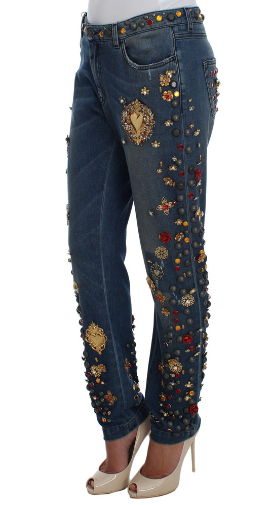 Crystal Roses Heart Embellished Jeans-Dolce & Gabbana-LabelTerrace.com