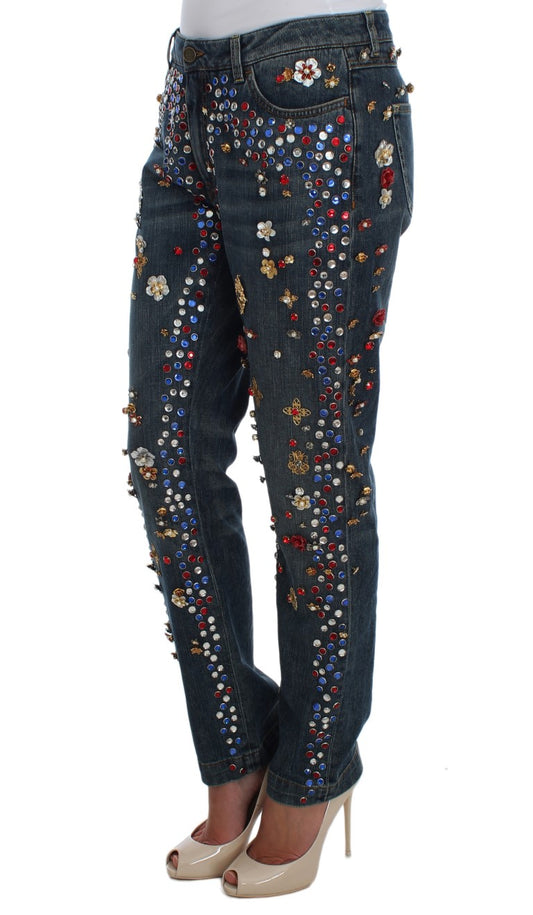 Crystal Roses Heart Embellished Jeans-Dolce & Gabbana-LabelTerrace.com