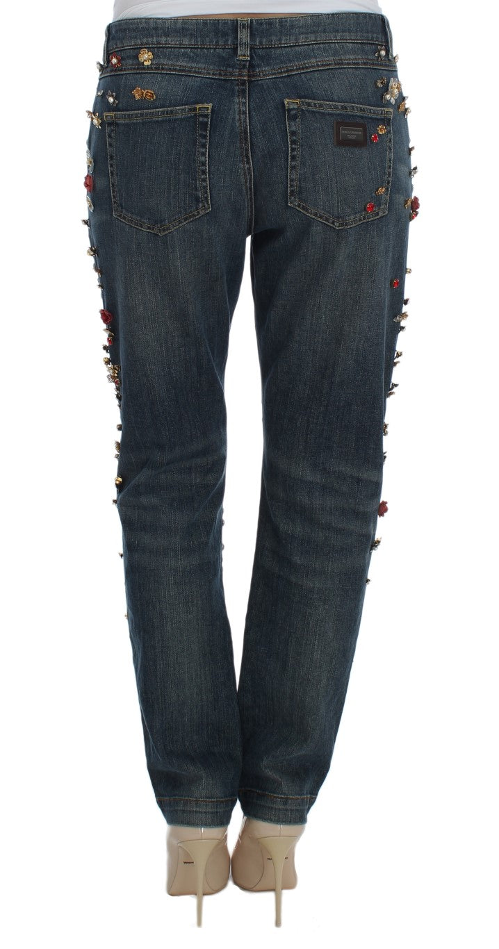 Crystal Roses Heart Embellished Jeans-Dolce & Gabbana-LabelTerrace.com