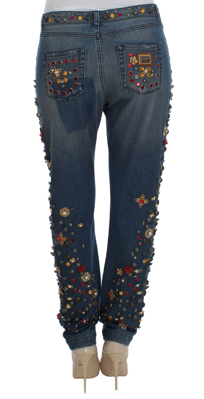 Crystal Roses Heart Embellished Jeans-Dolce & Gabbana-LabelTerrace.com