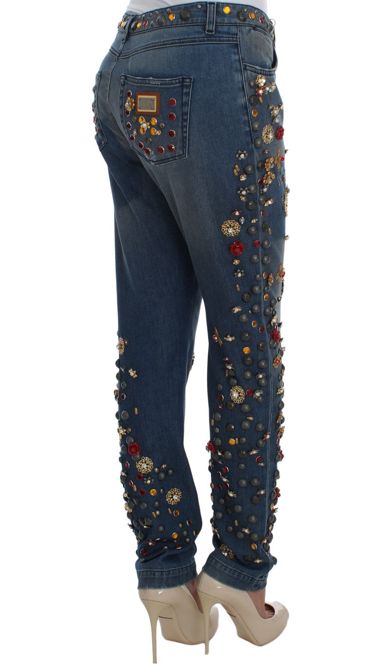 Crystal Roses Heart Embellished Jeans-Dolce & Gabbana-LabelTerrace.com