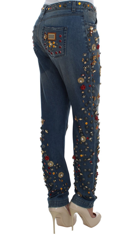 Crystal Roses Heart Embellished Jeans-Dolce & Gabbana-LabelTerrace.com