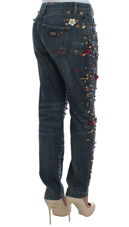 Crystal Roses Heart Embellished Jeans-Dolce & Gabbana-LabelTerrace.com