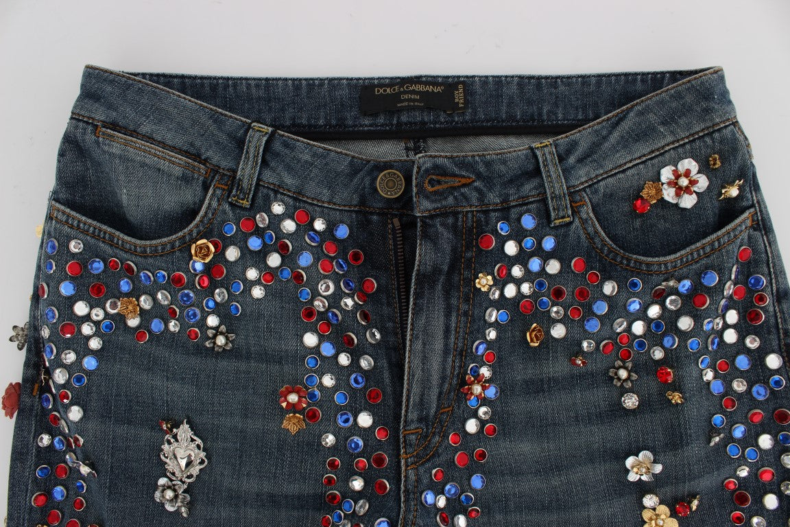 Crystal Roses Heart Embellished Jeans-Dolce & Gabbana-LabelTerrace.com