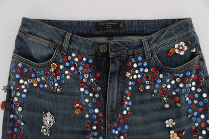 Crystal Roses Heart Embellished Jeans-Dolce & Gabbana-LabelTerrace.com