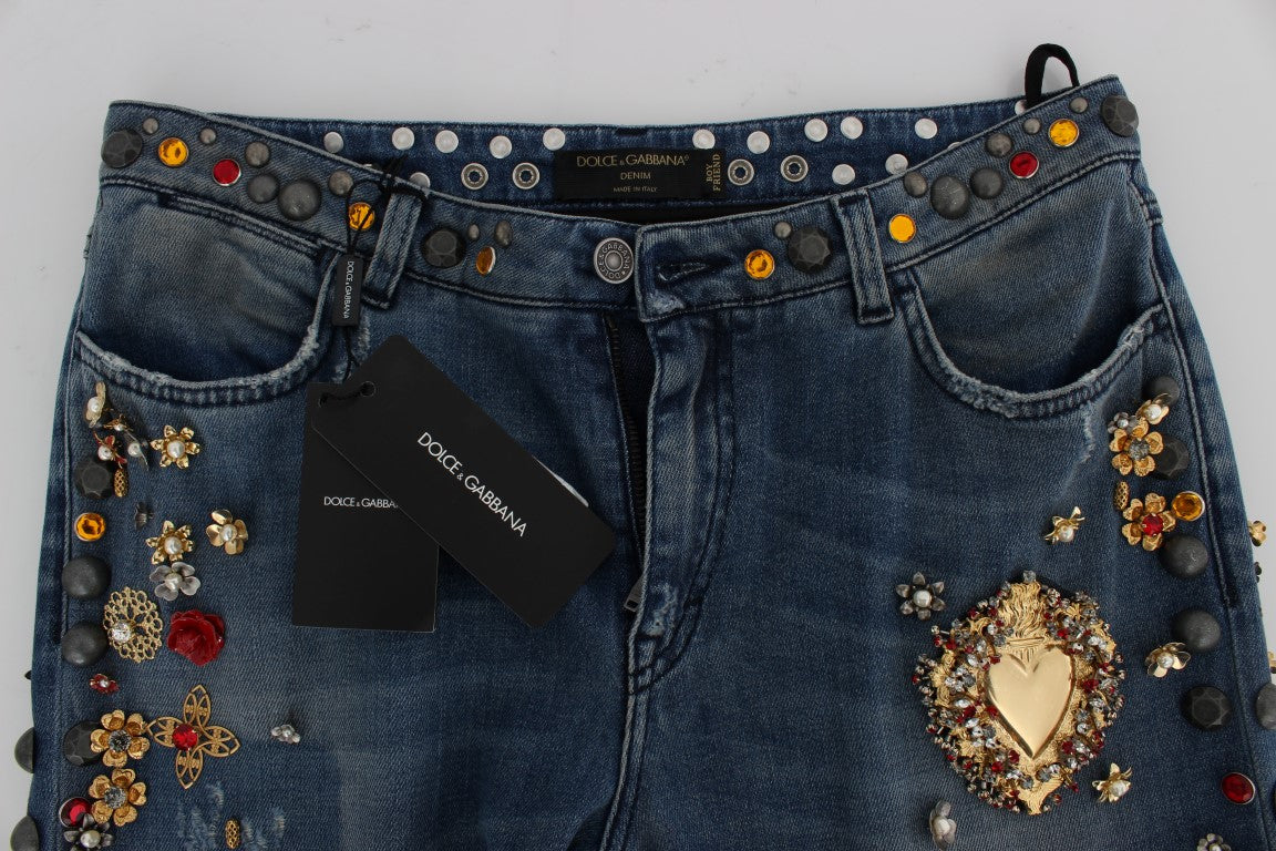 Crystal Roses Heart Embellished Jeans-Dolce & Gabbana-LabelTerrace.com