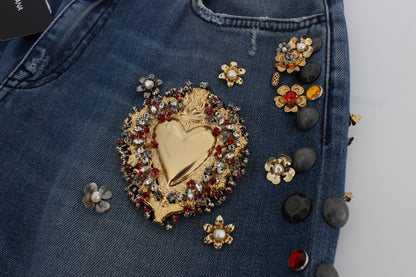 Crystal Roses Heart Embellished Jeans-Dolce & Gabbana-LabelTerrace.com