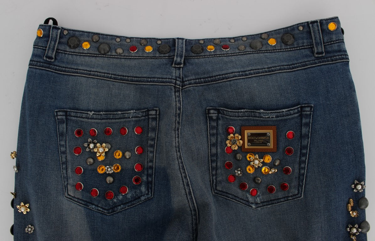 Crystal Roses Heart Embellished Jeans-Dolce & Gabbana-LabelTerrace.com