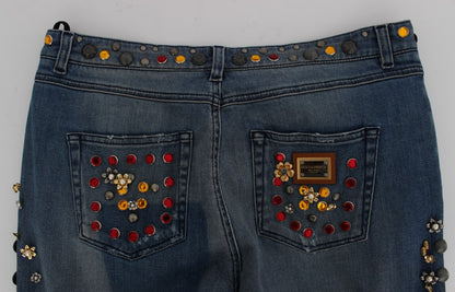 Crystal Roses Heart Embellished Jeans-Dolce & Gabbana-LabelTerrace.com