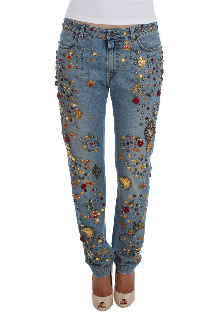 Crystal Roses Heart Embellished Jeans-Dolce & Gabbana-LabelTerrace.com