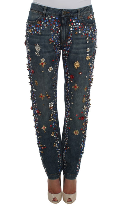 Crystal Roses Heart Embellished Jeans-Dolce & Gabbana-LabelTerrace.com