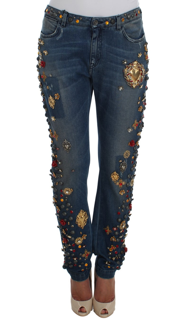 Crystal Roses Heart Embellished Jeans-Dolce & Gabbana-LabelTerrace.com