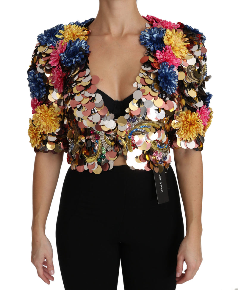 Crystal Sequined Floral Jacket Coat-Dolce & Gabbana-LabelTerrace.com