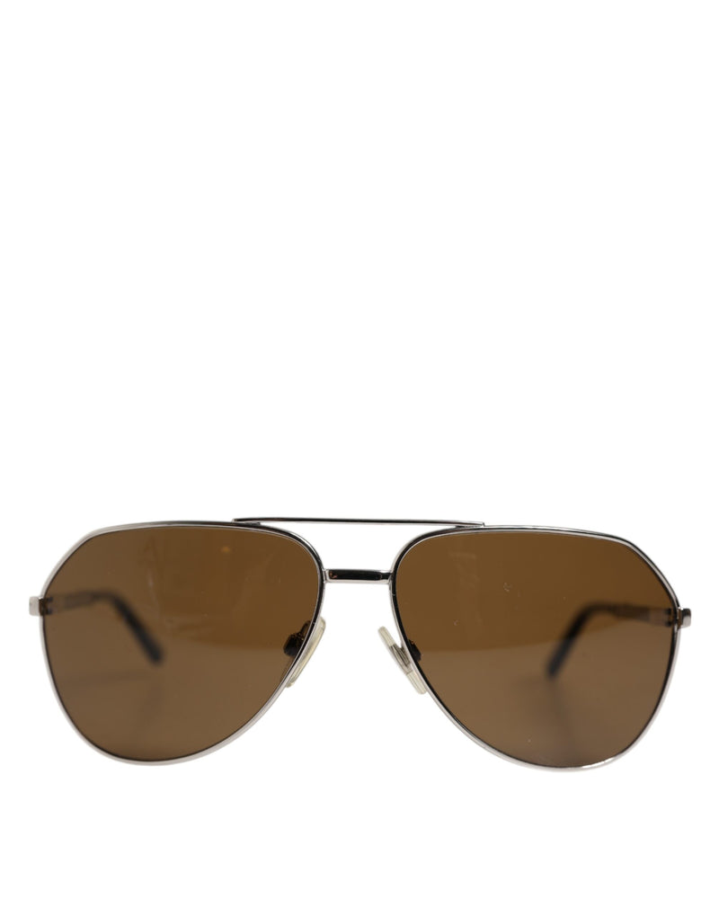DG2073 Silver Steel Classic Pilot Brown Lens Sunglasses-Dolce & Gabbana-LabelTerrace.com