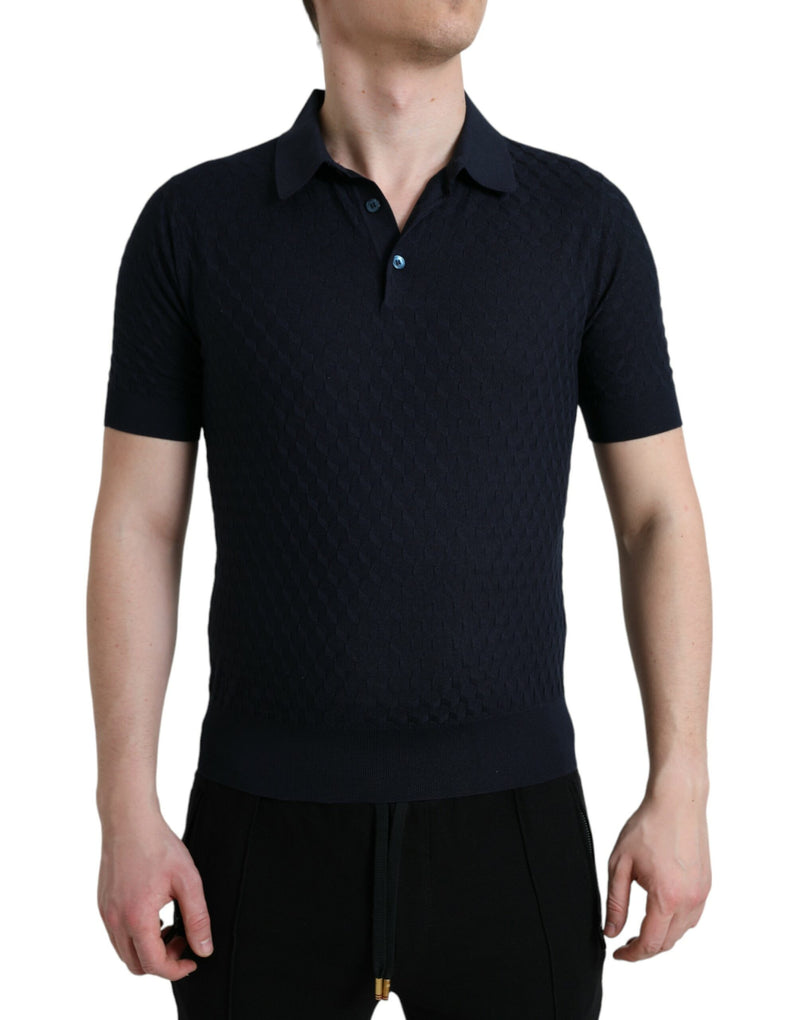 Dark Blue Collared Short Sleeve Polo T-shirt-Dolce & Gabbana-LabelTerrace.com