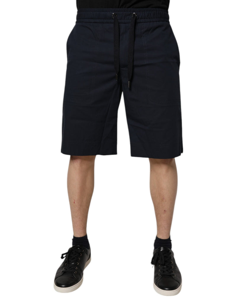 Dark Blue Cotton Bermuda Sweatshorts Shorts-Dolce & Gabbana-LabelTerrace.com