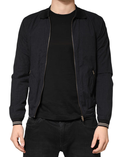 Dark Blue Cotton Full Zip Bomber Men Jacket