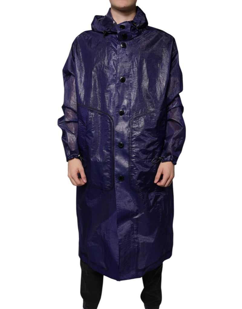 Dark Blue Cotton Hooded Men Raincoat Jacket-Dolce & Gabbana-LabelTerrace.com