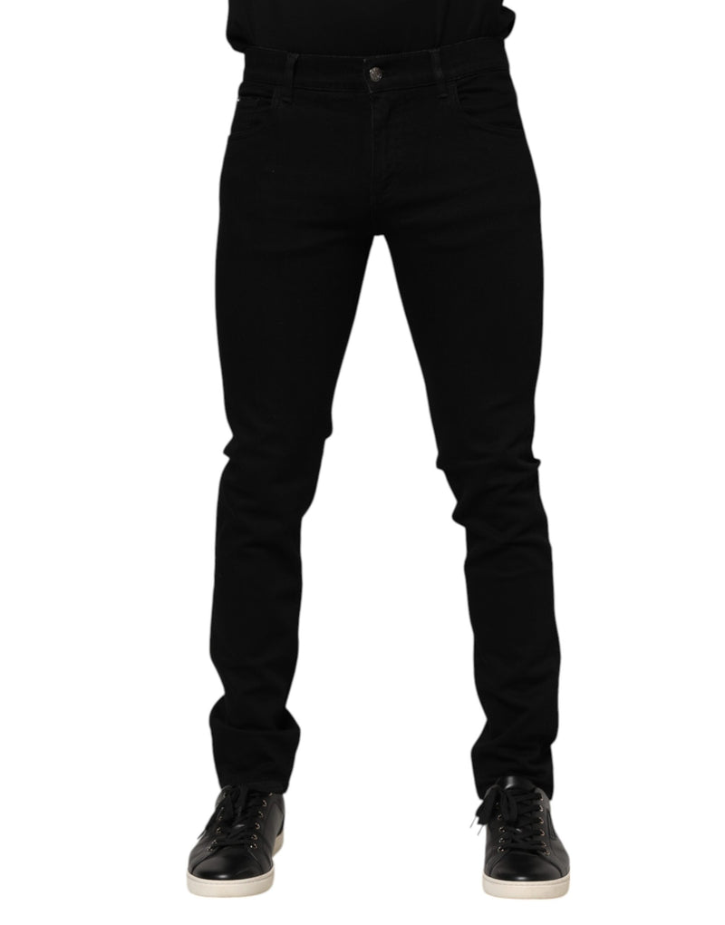 Dark Blue Cotton Logo Plaque GOLD Denim Jeans-Dolce & Gabbana-LabelTerrace.com