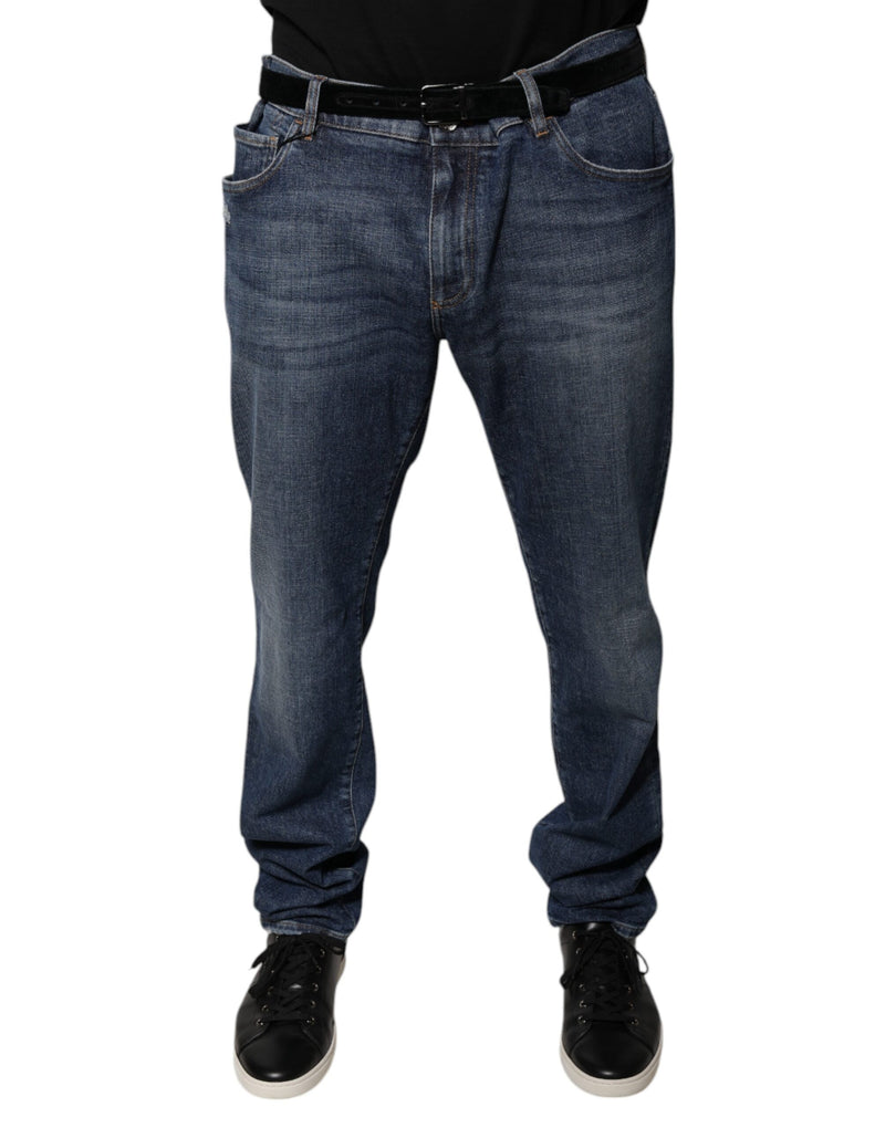 Dark Blue Cotton Logo Skinny Denim Jeans-Dolce & Gabbana-LabelTerrace.com